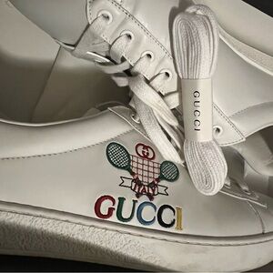 Gucci White Embroidered Sneakers